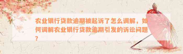 农业银行贷款逾期被起诉了怎么调解，如何调解农业银行贷款逾期引发的诉讼问题？