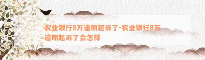 农业银行8万逾期起诉了-农业银行8万逾期起诉了会怎样