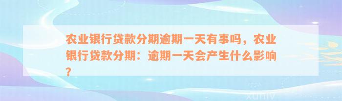农业银行贷款分期逾期一天有事吗，农业银行贷款分期：逾期一天会产生什么影响？