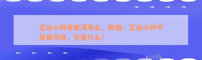 正山小种是普洱茶么，解惑：正山小种不是普洱茶，它是什么？