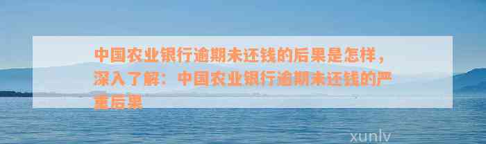 中国农业银行逾期未还钱的后果是怎样，深入了解：中国农业银行逾期未还钱的严重后果