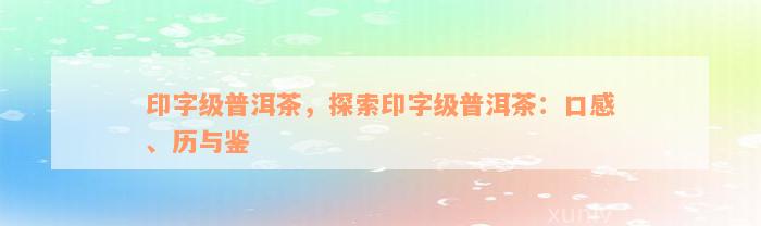 印字级普洱茶，探索印字级普洱茶：口感、历与鉴