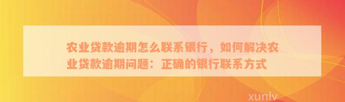 农业贷款逾期怎么联系银行，如何解决农业贷款逾期问题：正确的银行联系方式