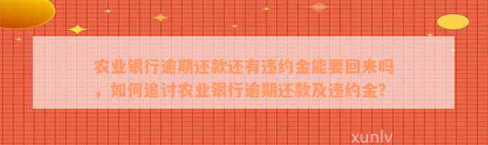 农业银行逾期还款还有违约金能要回来吗，如何追讨农业银行逾期还款及违约金？