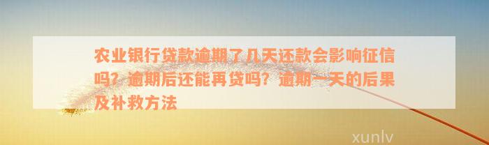 农业银行贷款逾期了几天还款会影响征信吗？逾期后还能再贷吗？逾期一天的后果及补救方法