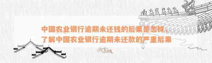 中国农业银行逾期未还钱的后果是怎样，了解中国农业银行逾期未还款的严重后果