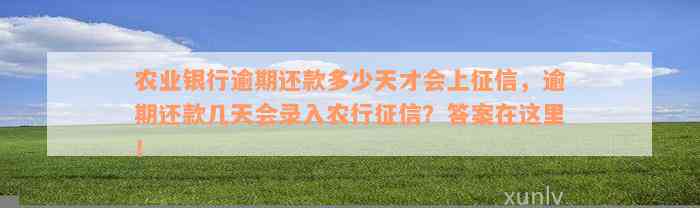 农业银行逾期还款多少天才会上征信，逾期还款几天会录入农行征信？答案在这里！