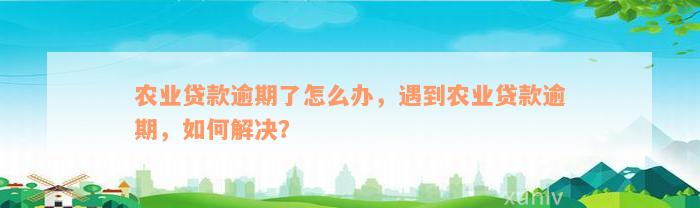 农业贷款逾期了怎么办，遇到农业贷款逾期，如何解决？