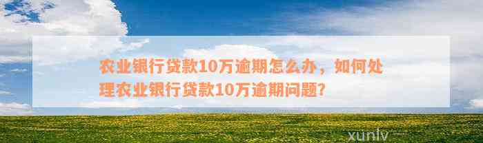 农业银行贷款10万逾期怎么办，如何处理农业银行贷款10万逾期问题？