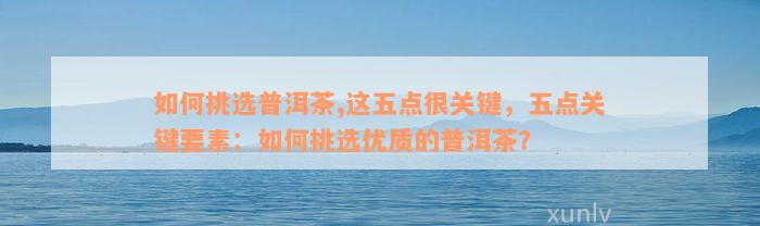 如何挑选普洱茶,这五点很关键，五点关键要素：如何挑选优质的普洱茶？