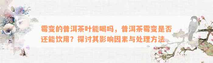 霉变的普洱茶叶能喝吗，普洱茶霉变是否还能饮用？探讨其影响因素与处理方法