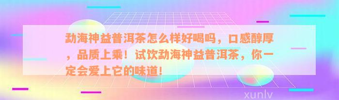 勐海神益普洱茶怎么样好喝吗，口感醇厚，品质上乘！试饮勐海神益普洱茶，你一定会爱上它的味道！