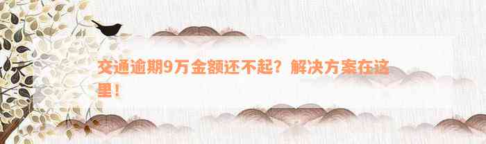 交通逾期9万金额还不起？解决方案在这里！