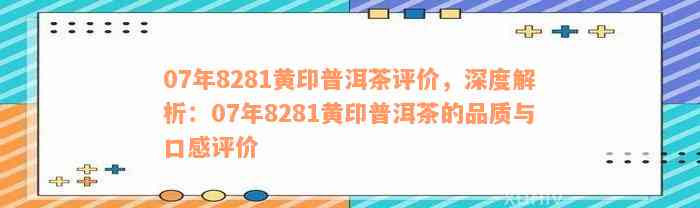 07年8281黄印普洱茶评价，深度解析：07年8281黄印普洱茶的品质与口感评价