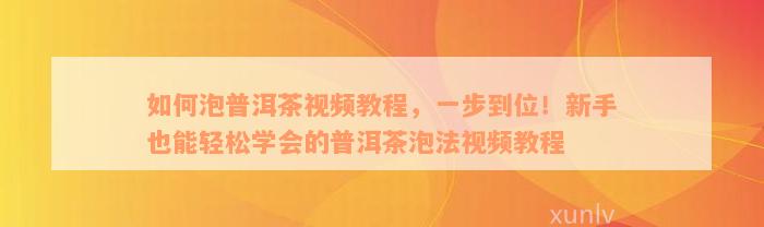 如何泡普洱茶视频教程，一步到位！新手也能轻松学会的普洱茶泡法视频教程