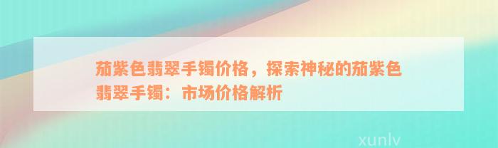 茄紫色翡翠手镯价格，探索神秘的茄紫色翡翠手镯：市场价格解析