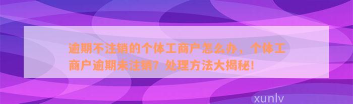 逾期不注销的个体工商户怎么办，个体工商户逾期未注销？处理方法大揭秘！