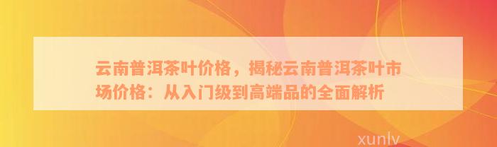 云南普洱茶叶价格，揭秘云南普洱茶叶市场价格：从入门级到高端品的全面解析