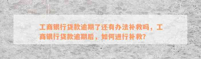 工商银行贷款逾期了还有办法补救吗，工商银行贷款逾期后，如何进行补救？