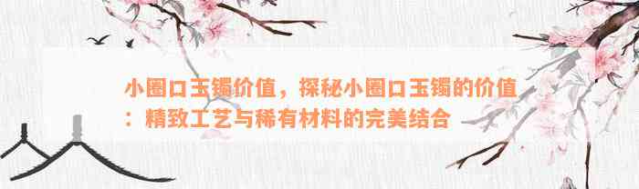 小圈口玉镯价值，探秘小圈口玉镯的价值：精致工艺与稀有材料的完美结合