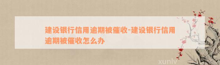 建设银行信用逾期被催收-建设银行信用逾期被催收怎么办