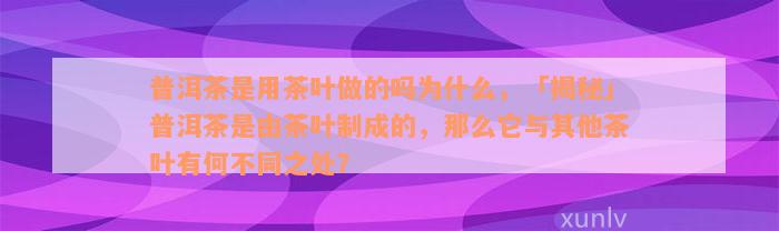 普洱茶是用茶叶做的吗为什么，「揭秘」普洱茶是由茶叶制成的，那么它与其他茶叶有何不同之处？