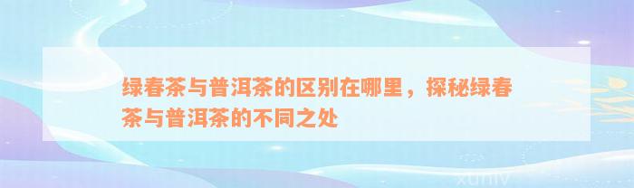 绿春茶与普洱茶的区别在哪里，探秘绿春茶与普洱茶的不同之处