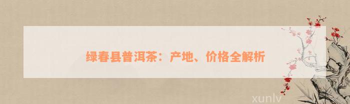 绿春县普洱茶：产地、价格全解析