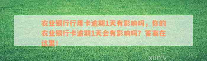 农业银行行用卡逾期1天有影响吗，你的农业银行卡逾期1天会有影响吗？答案在这里！