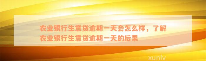 农业银行生意贷逾期一天会怎么样，了解农业银行生意贷逾期一天的后果