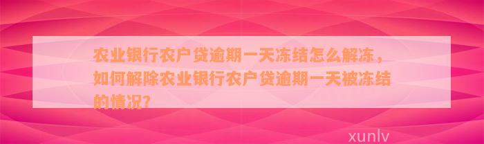 农业银行农户贷逾期一天冻结怎么解冻，如何解除农业银行农户贷逾期一天被冻结的情况？