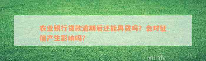 农业银行贷款逾期后还能再贷吗？会对征信产生影响吗？