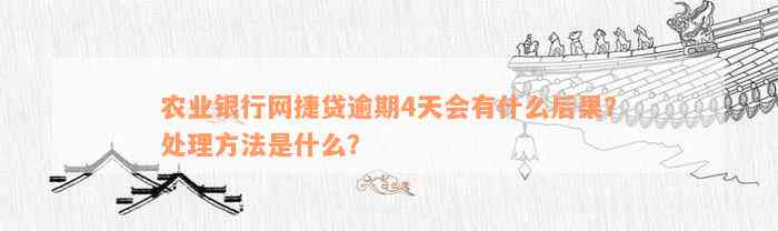 农业银行网捷贷逾期4天会有什么后果？处理方法是什么？