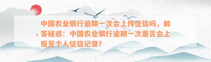 中国农业银行逾期一次会上传征信吗，解答疑惑：中国农业银行逾期一次是否会上报至个人征信记录？