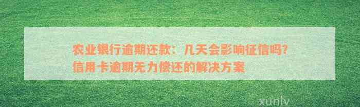 农业银行逾期还款：几天会影响征信吗？信用卡逾期无力偿还的解决方案