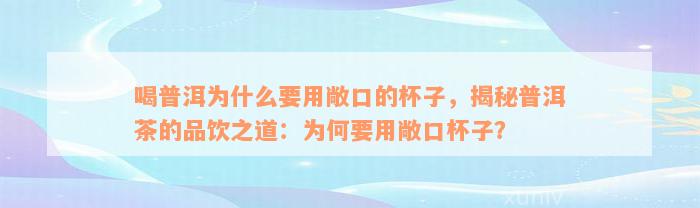 喝普洱为什么要用敞口的杯子，揭秘普洱茶的品饮之道：为何要用敞口杯子？