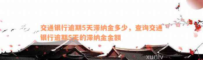 交通银行逾期5天滞纳金多少，查询交通银行逾期5天的滞纳金金额