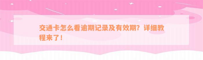 交通卡怎么看逾期记录及有效期？详细教程来了！