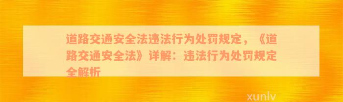 道路交通安全法违法行为处罚规定，《道路交通安全法》详解：违法行为处罚规定全解析