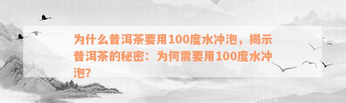 为什么普洱茶要用100度水冲泡，揭示普洱茶的秘密：为何需要用100度水冲泡？