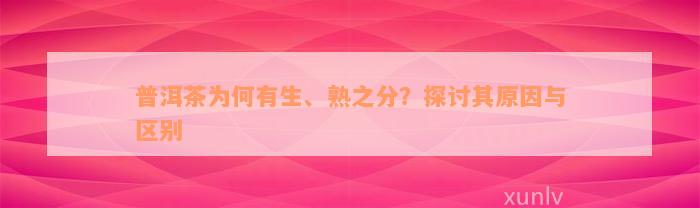 普洱茶为何有生、熟之分？探讨其原因与区别