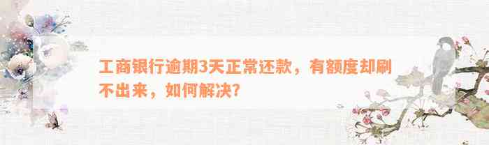 工商银行逾期3天正常还款，有额度却刷不出来，如何解决？