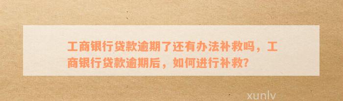 工商银行贷款逾期了还有办法补救吗，工商银行贷款逾期后，如何进行补救？