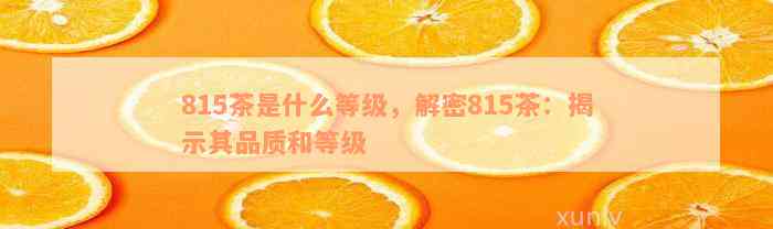 815茶是什么等级，解密815茶：揭示其品质和等级