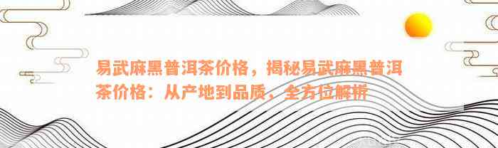 易武麻黑普洱茶价格，揭秘易武麻黑普洱茶价格：从产地到品质，全方位解析