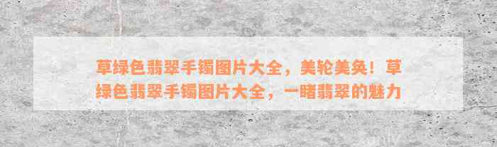 草绿色翡翠手镯图片大全，美轮美奂！草绿色翡翠手镯图片大全，一睹翡翠的魅力