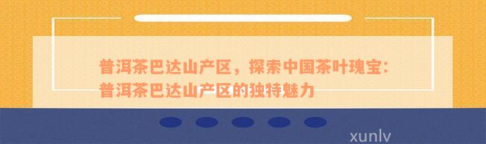 普洱茶巴达山产区，探索中国茶叶瑰宝：普洱茶巴达山产区的独特魅力