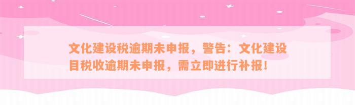 文化建设税逾期未申报，警告：文化建设目税收逾期未申报，需立即进行补报！