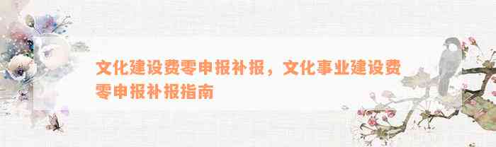 文化建设费零申报补报，文化事业建设费零申报补报指南