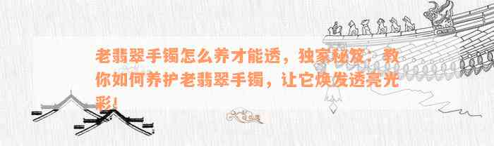 老翡翠手镯怎么养才能透，独家秘笈：教你如何养护老翡翠手镯，让它焕发透亮光彩！